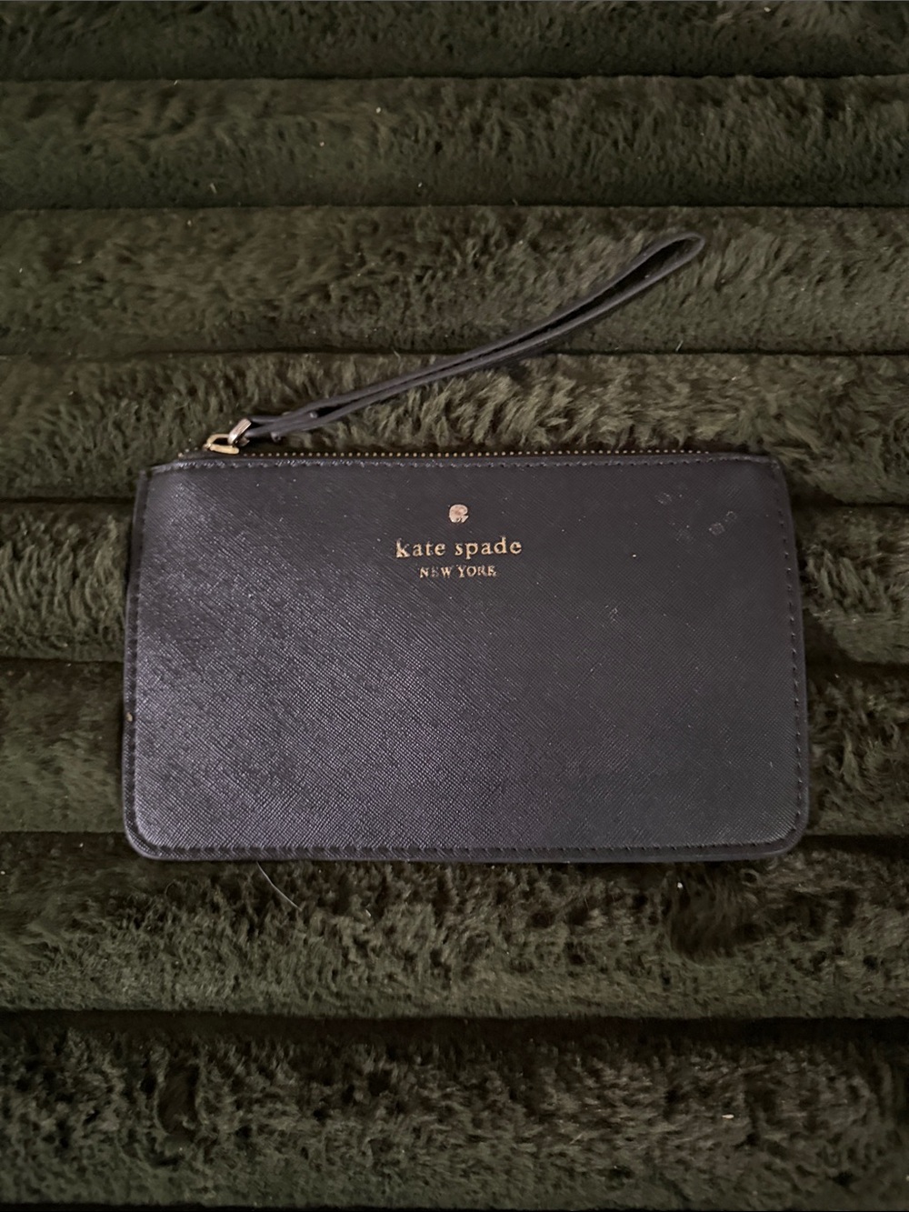 kate spade black Saffiano leather wristlet clutch with gold logo
